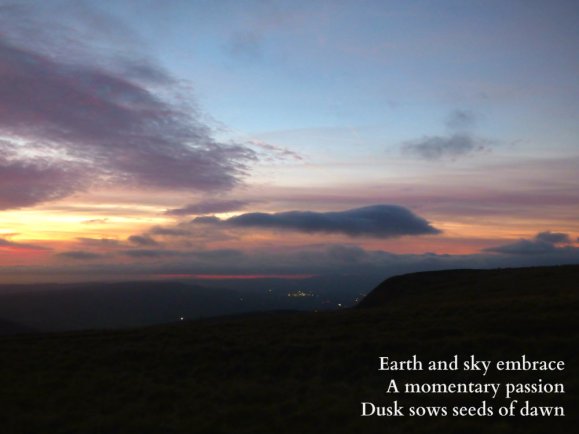 Earth and sky embrace A momentary passion Dusk sows seeds of dawn